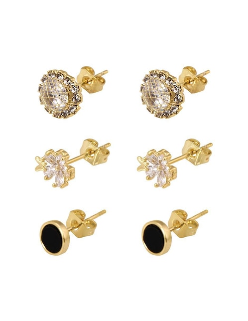 Broqueles con acabado baño de oro 18 K cristal
