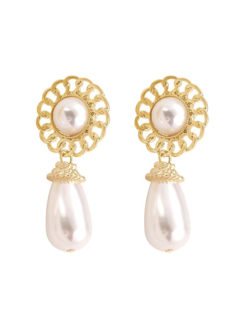 Aretes de flor Unlimited By Ob con acabado baño de oro imitación perla