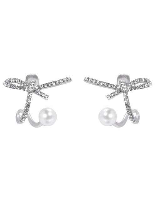 Aretes de moño Unlimited By Ob con acabado baño rodio cristal