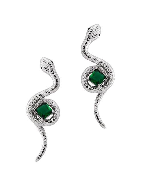 Aretes de serpiente con acabado baño rodio zirconia