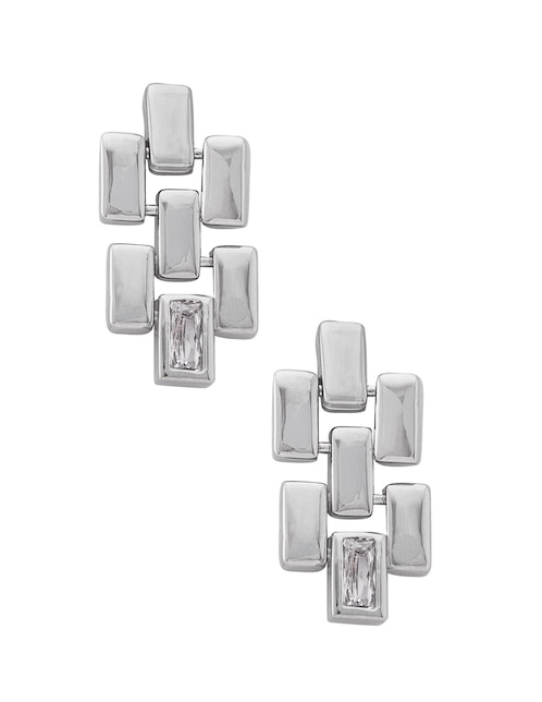Aretes rectangulares Unlimited By Ob con acabado baño rodio zirconia