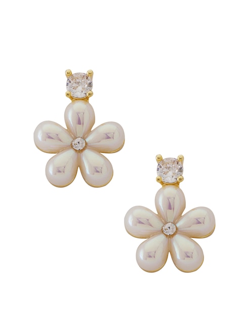 Aretes de flor con acabado chapa de oro zirconia Aretes de flor con acabado chapa de oro zirconia