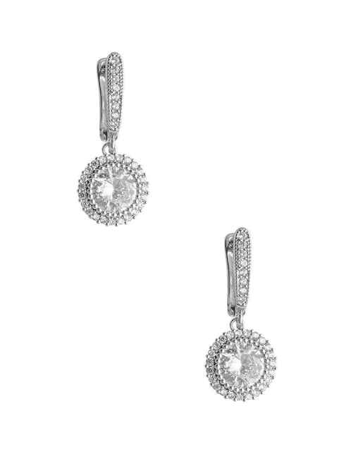 Aretes circulares con acabado baño rodio zirconia Aretes circulares con acabado baño rodio zirconia