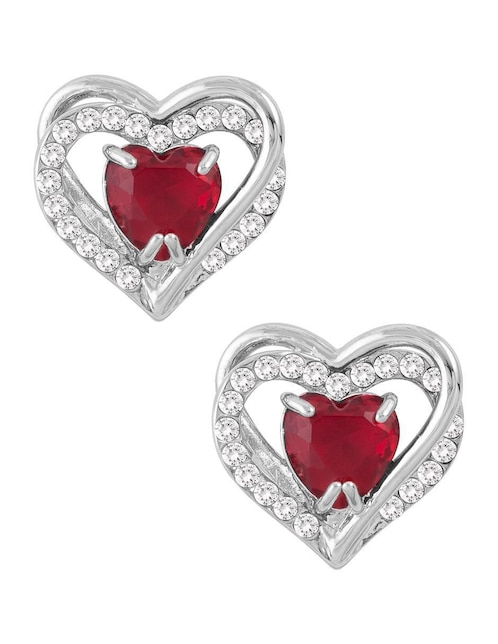 Aretes de corazón Unlimited By Ob con acabado baño rodio zirconia