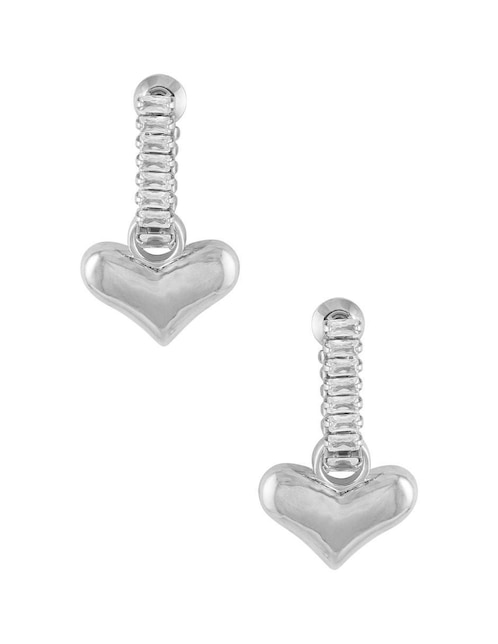 Aretes de corazón Unlimited By Ob con acabado baño rodio zirconia