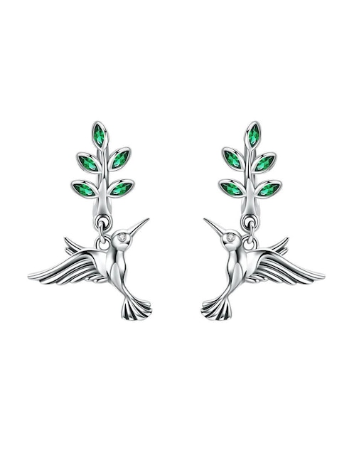 Aretes de colibrí Nature de plata P 925 con acabado pavé circonita