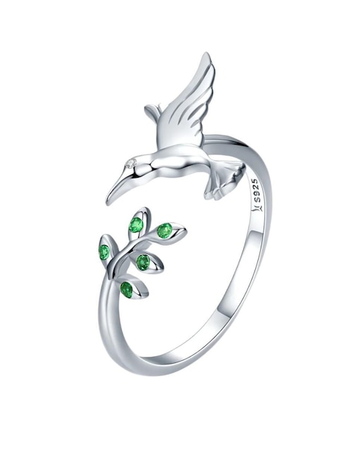 Anillo de colibrí Chulada Nature de plata circonita brillante