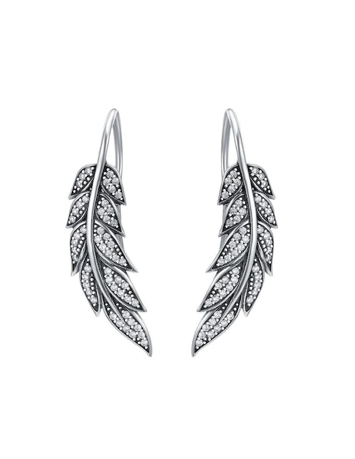 Aretes de pluma Chulada de plata P 925 con acabado pavé circonita