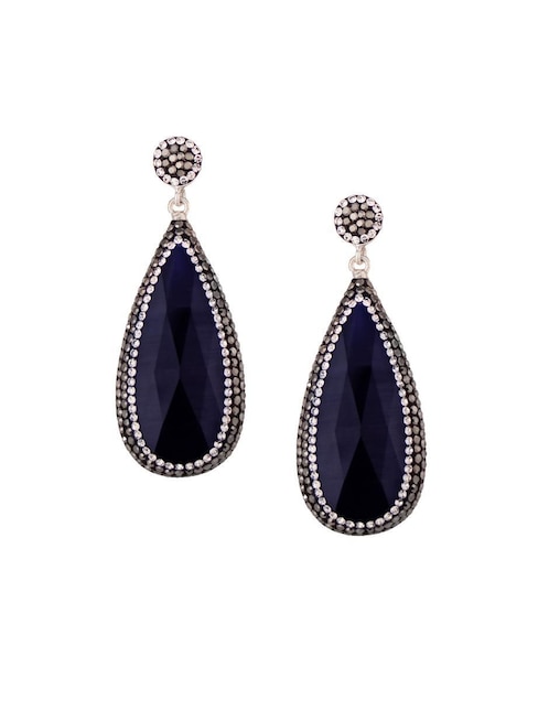 Aretes largos de gota Sultan Süleyman Queen Farah de plata P 925 con acabado baño rodio ojo de gato