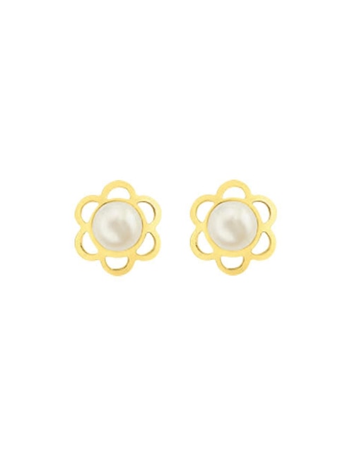 Broqueles de flor Lenna de oro perla
