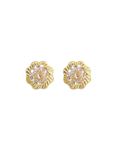 Broqueles de flor Lenna de oro con acabado diamantado zirconia