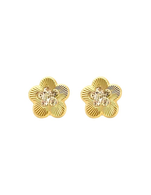 Broqueles de flor Lenna de oro con acabado brillante zirconia