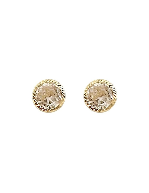 Broqueles redondos Lenna de oro con acabado diamantado zirconia