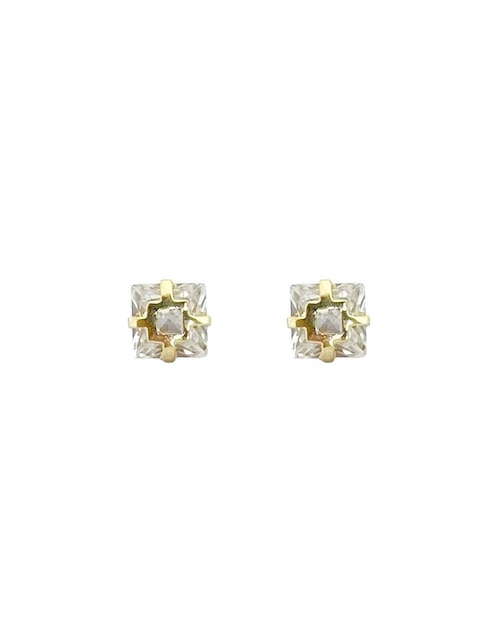 Broqueles cuadrados Lenna de oro con acabado brillante zirconia