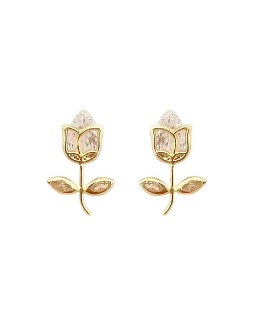 Broqueles de flor Lenna de oro con acabado brillante zirconia