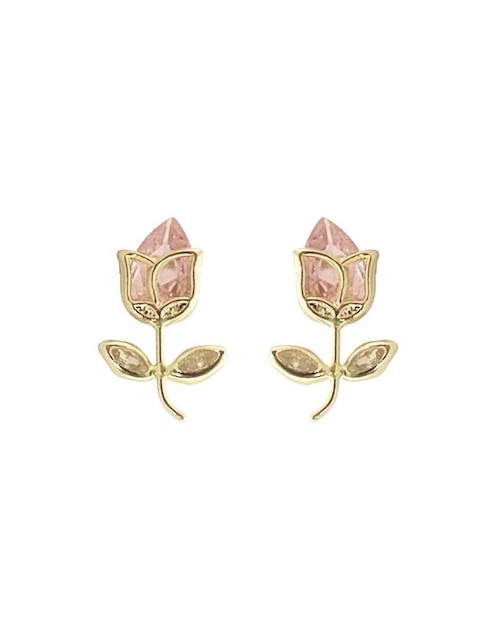 Broqueles de flor Lenna de oro con acabado brillante zirconia