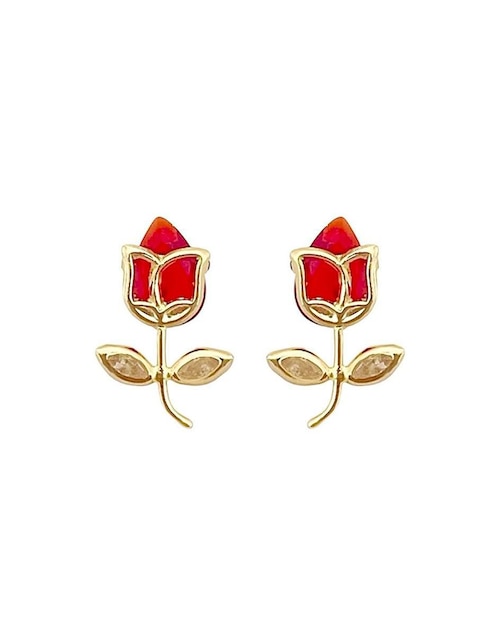 Broqueles de flor Lenna de oro con acabado brillante zirconia