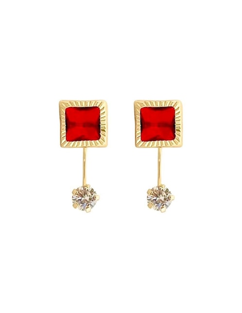 Aretes cuadrados Lenna de oro con acabado brillante zirconia