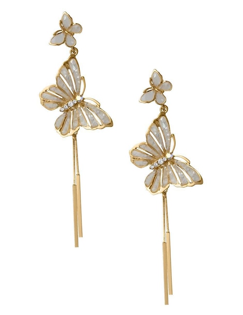 Aretes largos de mariposa Unlimited By Ob chapa de oro 18 K cristal
