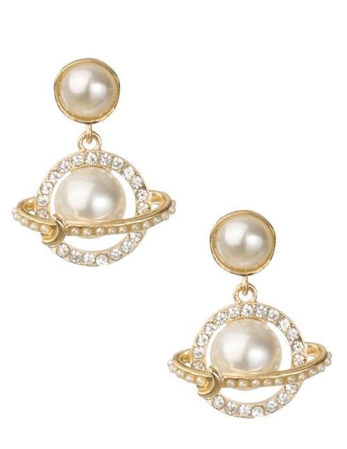 Aretes cortos de planeta Unlimited by Ob con acabado chapa de oro zirconia