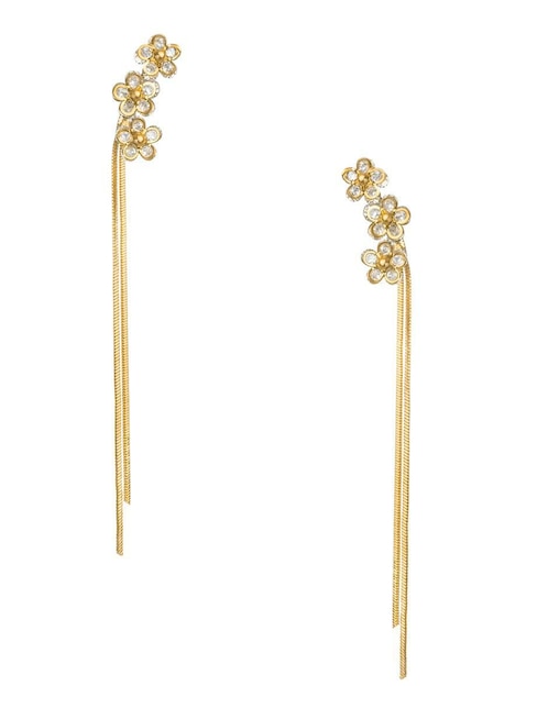 Aretes largos de  flor Unlimited By Ob chapa de oro 18 K  zirconia