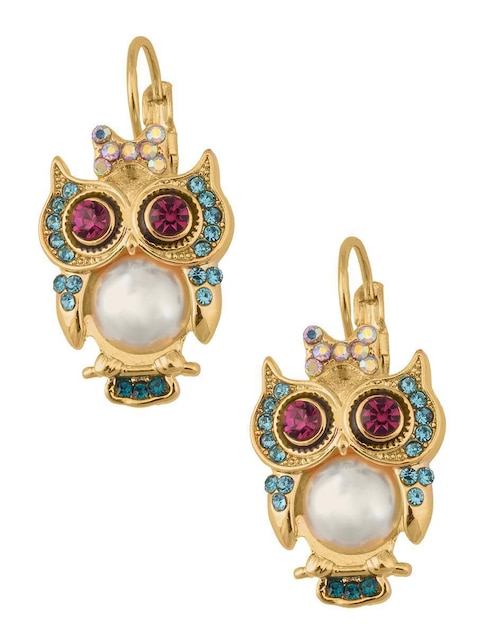Aretes cortos de búho Unlimited By Ob chapa de oro 18 K zirconia