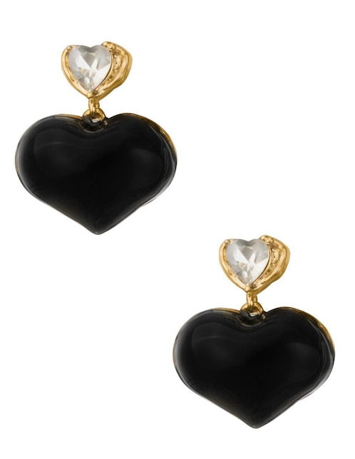 Aretes cortos de corazón Unlimited By Ob chapa de oro 18 K zirconia