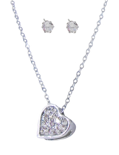 Aretes y collar de corazón cristal