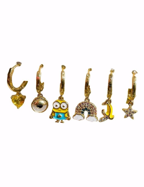 Set de aretes Minions Nira con acabado pulido zirconia cúbica