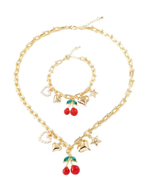 Set collar de cereza Yoiko Cherry Love de baño de oro 18 K