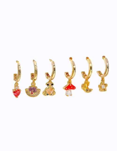 Set de aretes Alice in Wonderland Nira con acabado pulido zirconia cúbica