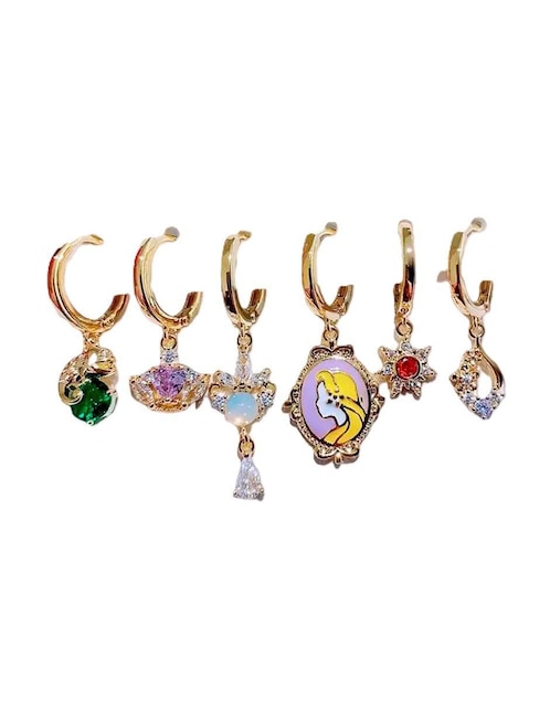Set de aretes Rapunzel Nira de oro laminado 9 k con acabado pulido