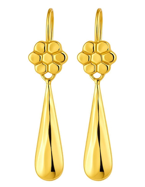 Aretes largos de flor Lenna de oro 10 k con acabado texturizado zirconia