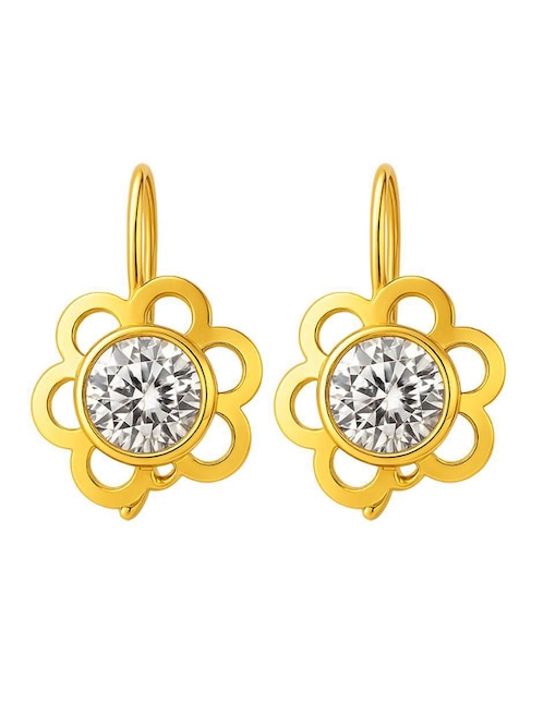 Aretes largos de flor Lenna de oro 10 k con acabado brillante zirconia