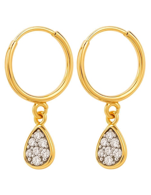 Arracadas de gota Lenna de oro 14 k con acabado brillante cristal