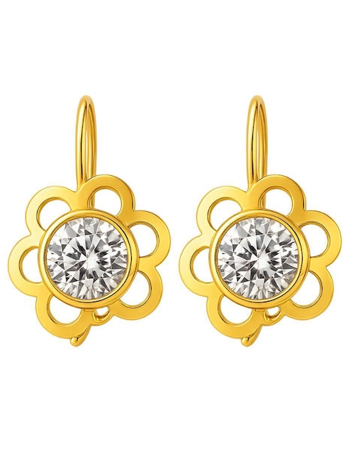 Aretes largos de flor Lenna de oro 10 k con acabado brillante zirconia