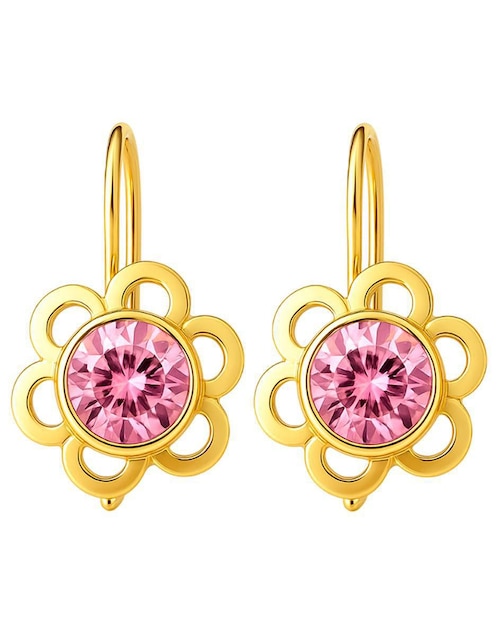 Aretes largos de flor Lenna de oro 10 k con acabado brillante zirconia