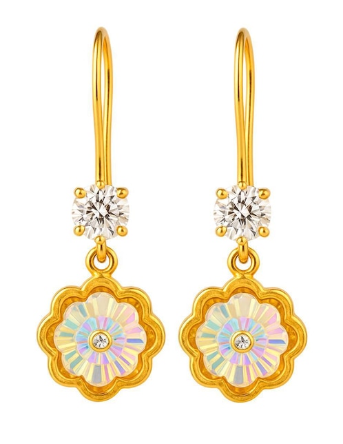 Aretes largos de flor Lenna de oro 10 k con acabado brillante zirconia