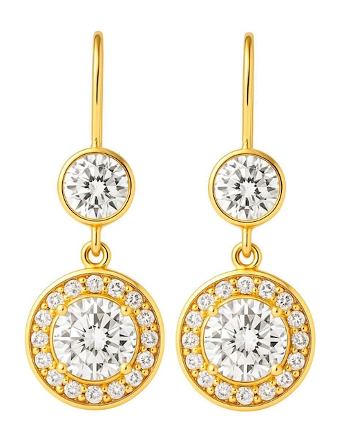 Aretes largos redondos Lenna de oro 10 k con acabado brillante zirconia