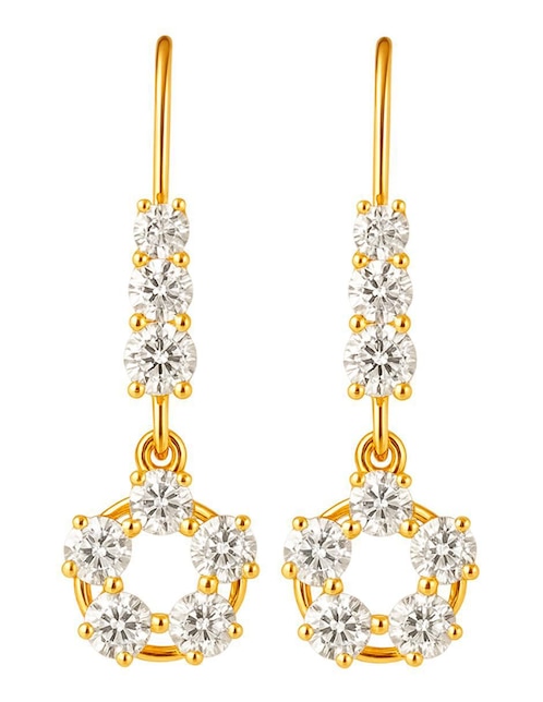 Aretes largos redondos Lenna de oro 10 k con acabado brillante zirconia