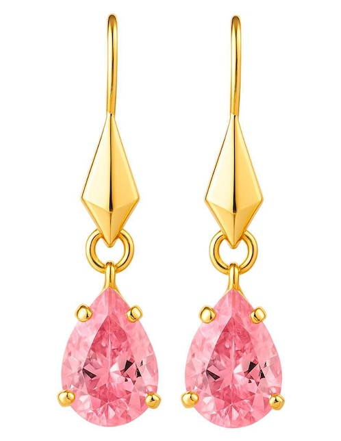 Aretes largos de gota de oro 10 k con acabado brillante zirconia Aretes largos de gota de oro 10 k con acabado brillante zirconia