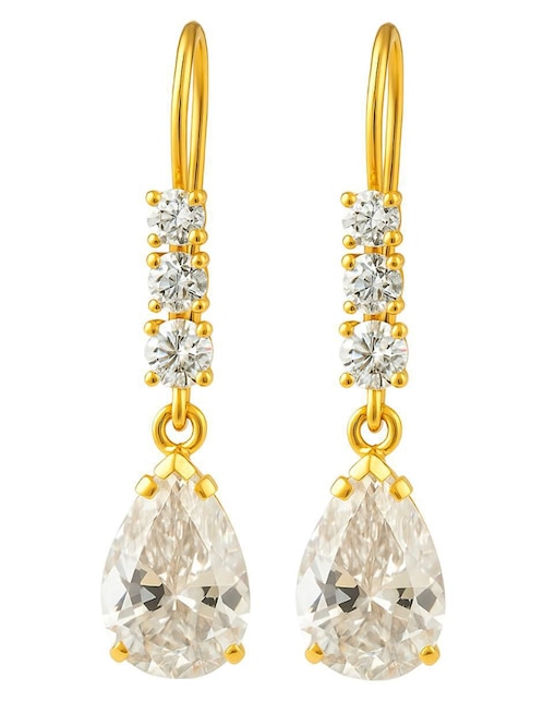 Aretes largos de gota de oro 10 k con acabado brillante zirconia