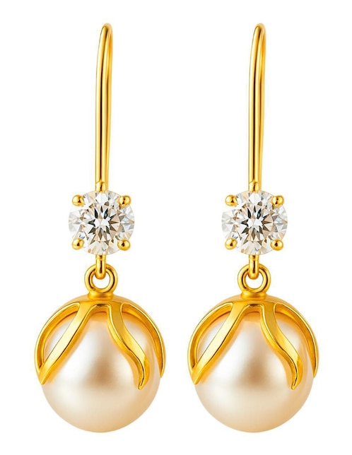 Aretes largos redondos de oro 10 k con acabado liso perla