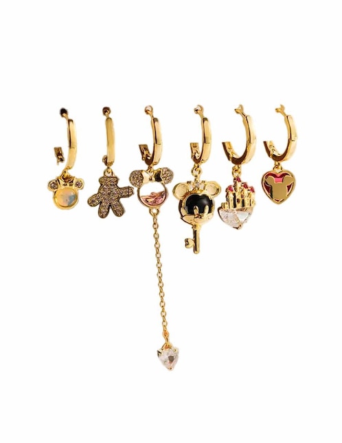 Set de aretes Mickey Nira de oro laminado 10 K con acabado pulido