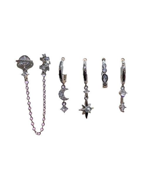 Set de aretes de luna Nira Galaxia con acabado pulido zirconia cúbica