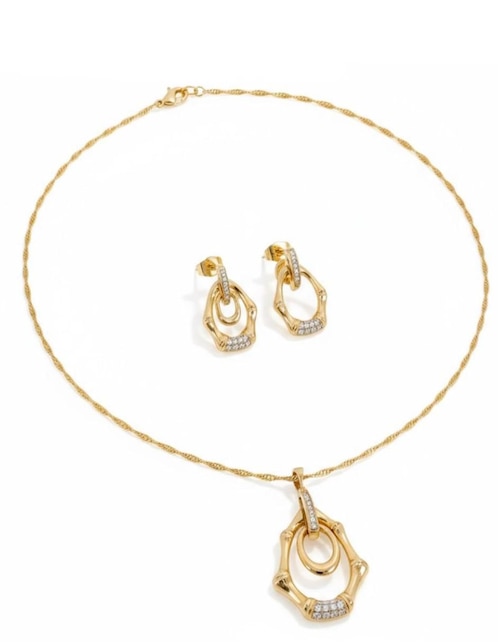 Aretes y collar Cm-Top de oro laminado 18 K zirconia