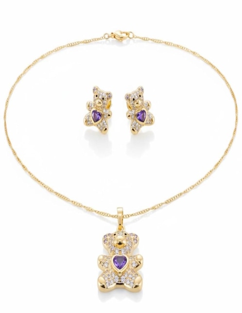 Aretes y collar de oso Cm-Top de oro laminado 18 K zirconia