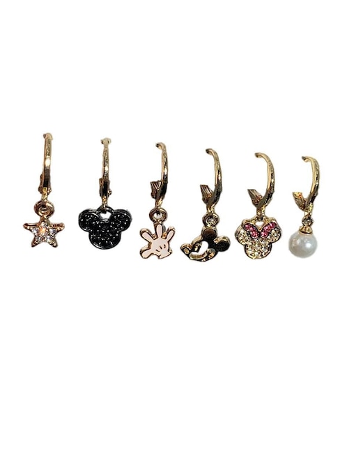 Set de aretes Mickey y Magic Broom Nira de oro laminado 9 K con acabado pulido zirconia cúbica