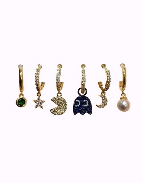 Set de aretes de fantasma Nira de oro laminado 10 k con acabado pulido zirconia cúbica