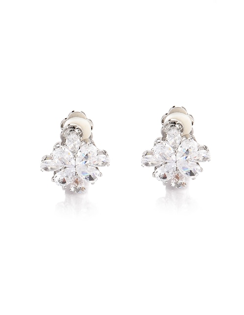 Aretes cortos de flor con acabado brillante zirconia 1